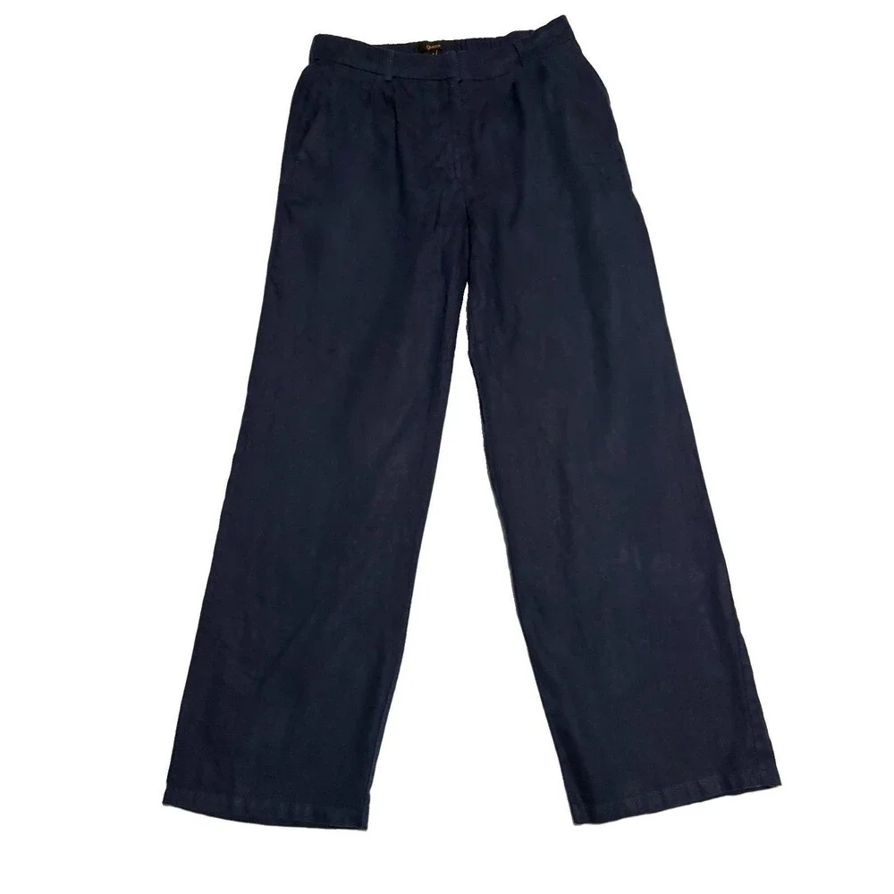 Quince 100% European Linen Pleated Trouser Pants Size 8 Navy Career Casual